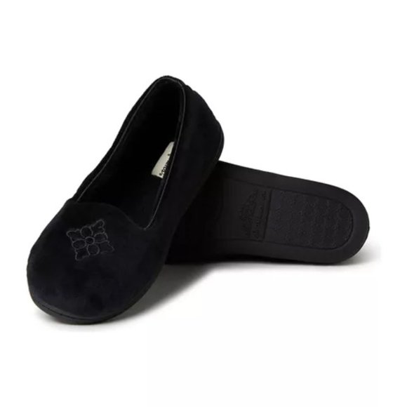 Women's Size 7-8 Black Velour Dearfoams Slippers - Picture 1 of 5